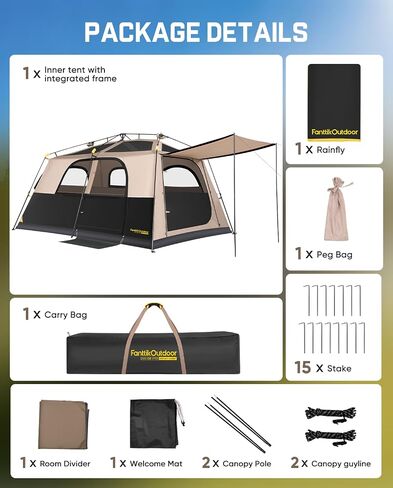FanttikOutdoor Zeta C8/C10 Apex Camping Tent, 8/10 Person Instant Cabin Tent Setup in 60s, Family Tent with Carry Bag for Family Camping & Hiking, Waterproof, Upgraded Ventilation in Kuwait
