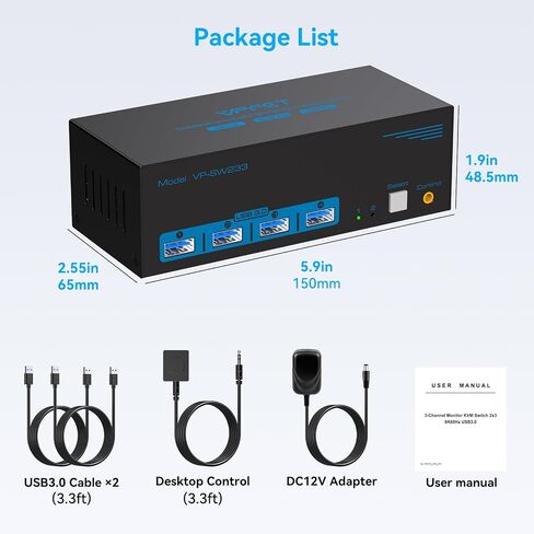 8K@60Hz KVM Switch 3 Monitors 2 Computers Displayport 4K@120Hz | DP KVM Switches Triple Monitor Dual Port for 2 PC/Laptops Share 4 USB 3.0 Ports Support Extended & Duplicate Display Mode in Saudi Arabia