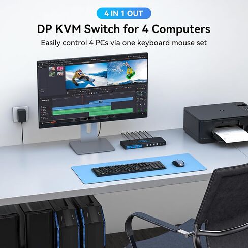 8K Displayport KVM Switch 4 Computers 1 Monitors 4K144Hz USB3.0 KVM Switch | for 4 Computers Share 1 Monitor and 4 USB Devices Support Extended/Copy Mode with Desktop Controller and 4 USB 3.0 Cable in Saudi Arabia