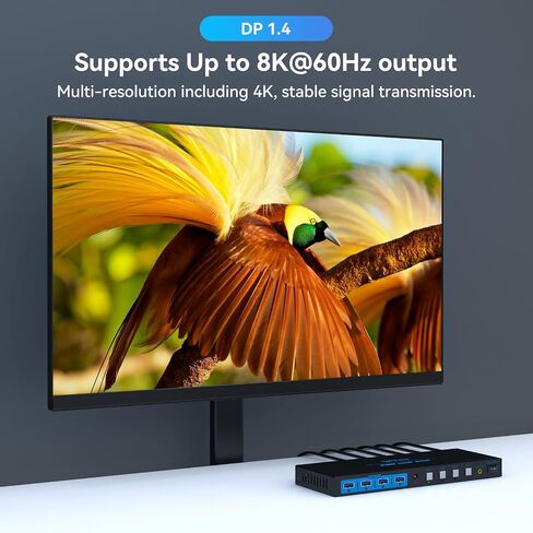 8K Displayport KVM Switch 4 Computers 1 Monitors 4K144Hz USB3.0 KVM Switch | for 4 Computers Share 1 Monitor and 4 USB Devices Support Extended/Copy Mode with Desktop Controller and 4 USB 3.0 Cable in Saudi Arabia
