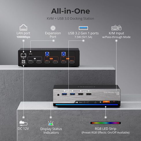 TESmart 8K @ 60 هرتز HDMI KVM Switch 2 شاشات 2 كمبيوتر USB 3.0، HDMI KVM Switch شاشة مزدوجة 4K @ 144 هرتز لقاعدة الألعاب، دعم EDID، شبكة جيجابت، مفتاح التشغيل السريع، الصوت والميكروفون مع جميع كابلات الإدخال in Kuwait