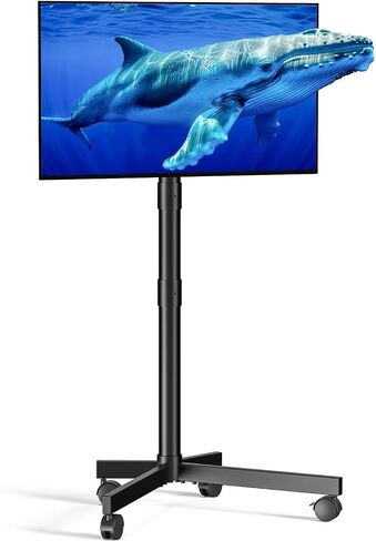 Rolling TV Stand for 23-60 Inch LCD LED Flat/Curved TVs/Screens | 2 Height Adjustable Mobile TV Floor Stand with Shelf / Locking Wheels up to 88Lbs, Tilt TV Cart Max VESA 400x400mm, White in Saudi Arabia