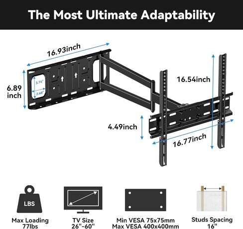 FORGING MOUNT Long Arm Corner TV Wall Mount for 26-60 Inch TVs in Kuwait