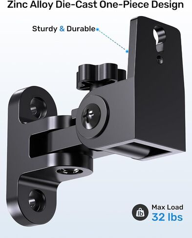Surround Rear Speaker Wall Mount, Up to 32 lbs, Swivel and Tilt, 2 Pack | Zinc Alloy Mount, Fits Keyhole and Thread Hole, for Small Bookshelf Speakers, Works with Klipsch, LG, Polk, Sony and More in Saudi Arabia