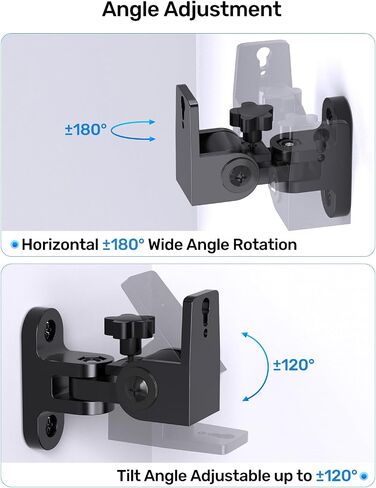 Surround Rear Speaker Wall Mount, Up to 32 lbs, Swivel and Tilt, 2 Pack | Zinc Alloy Mount, Fits Keyhole and Thread Hole, for Small Bookshelf Speakers, Works with Klipsch, LG, Polk, Sony and More in Saudi Arabia