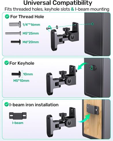 Surround Rear Speaker Wall Mount, Up to 32 lbs, Swivel and Tilt, 2 Pack | Zinc Alloy Mount, Fits Keyhole and Thread Hole, for Small Bookshelf Speakers, Works with Klipsch, LG, Polk, Sony and More in Saudi Arabia