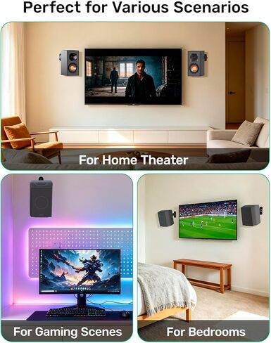 Surround Rear Speaker Wall Mount, Up to 32 lbs, Swivel and Tilt, 2 Pack | Zinc Alloy Mount, Fits Keyhole and Thread Hole, for Small Bookshelf Speakers, Works with Klipsch, LG, Polk, Sony and More in Saudi Arabia
