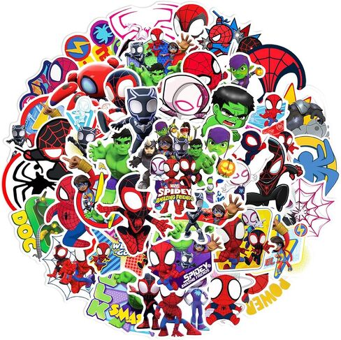 50pcs Spider-Man and His Amazing Friends Stickers for Water Bottles Superhero Stickers for Boys Teens Adults Waterproof Vinyl Stickers Theme Party Supplies (Rainbow) in Saudi Arabia
