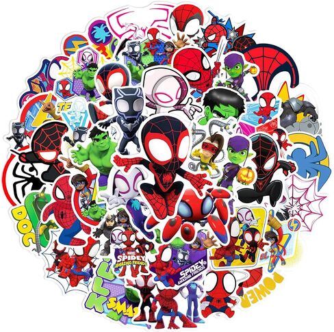 50pcs Spider-Man and His Amazing Friends Stickers for Water Bottles Superhero Stickers for Boys Teens Adults Waterproof Vinyl Stickers Theme Party Supplies (Rainbow) in Saudi Arabia