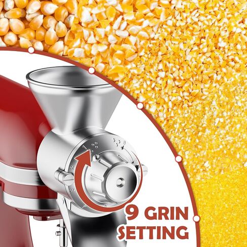 GVODE Grain Mill Attachment for KitchenAid Stand Mixer, Flour Mill | 9 Grind Levels for Wheat, Oats, Rice, Corn, Barley & Millet, Detachable Chamber with Brush Cleaning in Saudi Arabia