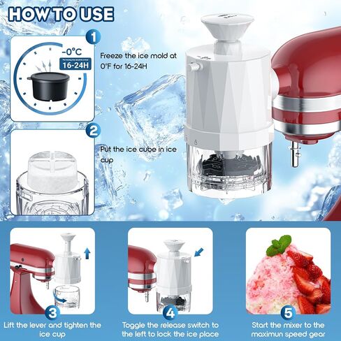 Shave Ice Attachment for Kitchenaid Stand Mixer | Shaved Ice Machine for Kitchen aid with Coarse and Fine Blades, 8 Ice Cube Molds, Snow Cone Maker in Saudi Arabia