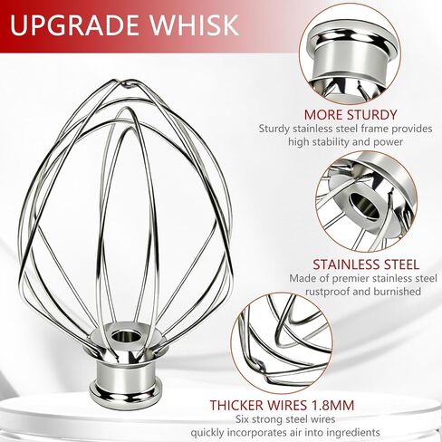 K45WW 6 Wire Whip Attachment for KitchenAid 4.5-5 QT Tilt-Head | Stainless Steel Whisk Attachment for KitchenAid Tilt-Head Stand Mixer. Dishwasher Safe. Replacement for K45WW in Saudi Arabia