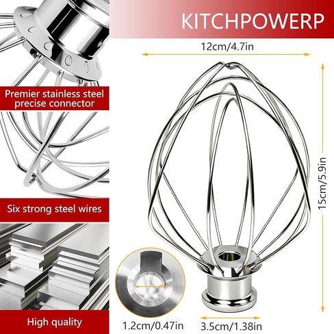 K45WW 6 Wire Whip Attachment for KitchenAid 4.5-5 QT Tilt-Head | Stainless Steel Whisk Attachment for KitchenAid Tilt-Head Stand Mixer. Dishwasher Safe. Replacement for K45WW in Saudi Arabia