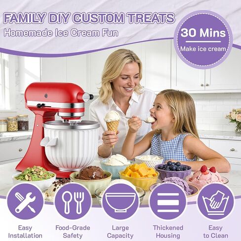 Ice Cream Maker Attachment for KitchenAid Stand Mixer, 2 Qt Ice Cream Bowl | Fits 4.5Qt and Larger KitchenAid Stand Mixers, For Ice Cream, Frozen Yogurt, Sorbet & Gelato by Focollk in Saudi Arabia