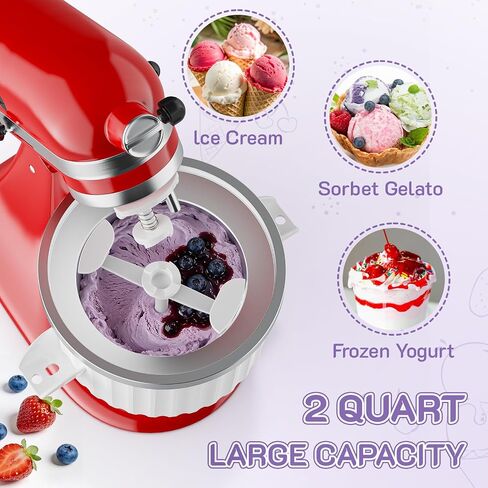 Ice Cream Maker Attachment for KitchenAid Stand Mixer, 2 Qt Ice Cream Bowl | Fits 4.5Qt and Larger KitchenAid Stand Mixers, For Ice Cream, Frozen Yogurt, Sorbet & Gelato by Focollk in Saudi Arabia
