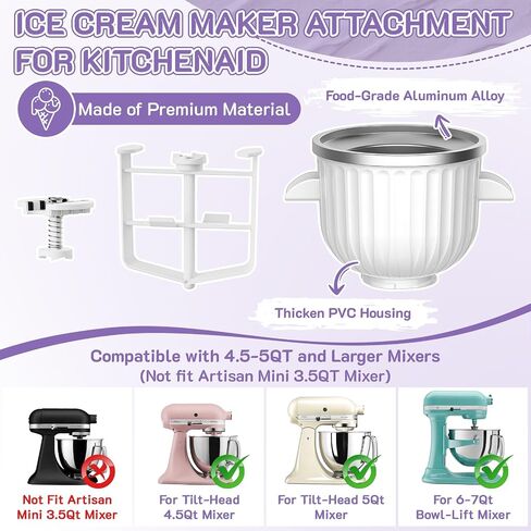 Ice Cream Maker Attachment for KitchenAid Stand Mixer, 2 Qt Ice Cream Bowl | Fits 4.5Qt and Larger KitchenAid Stand Mixers, For Ice Cream, Frozen Yogurt, Sorbet & Gelato by Focollk in Saudi Arabia