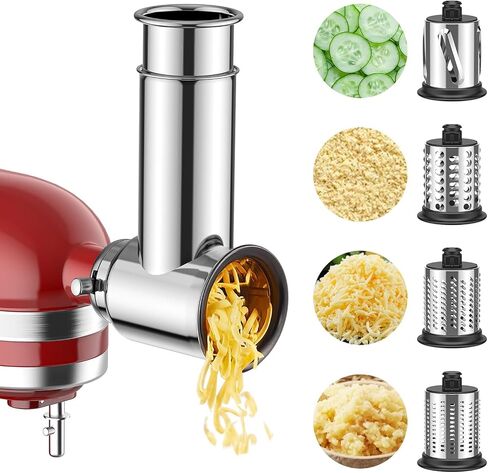 COFUN Stainless Steel Slicer Shredder Attachment for KitchenAid Stand Mixer | 4 Blades, Cheese Grater, Grinding Powder, Vegetable Slicer Shredder, Salad Maker, Dishwasher Safe in Saudi Arabia