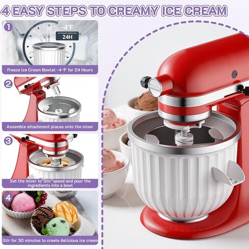 Ice Cream Maker Attachment for KitchenAid Stand Mixer, 2 Qt Ice Cream Bowl | Fits 4.5Qt and Larger KitchenAid Stand Mixers, For Ice Cream, Frozen Yogurt, Sorbet & Gelato by Focollk in Saudi Arabia