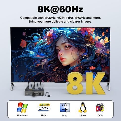 HDMI+Displayport KVM Switch 2 Monitors 2 Computers 8K@60HZ Dual Monitors KVM Switcher for 2 PC/Laptops Share Mouse Keyboard and 2 Screens,with USB3.0 Ports/Wired Controller EDID Adapative in Saudi Arabia