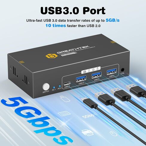 HDMI+Displayport KVM Switch 2 Monitors 2 Computers 8K@60HZ Dual Monitors KVM Switcher for 2 PC/Laptops Share Mouse Keyboard and 2 Screens,with USB3.0 Ports/Wired Controller EDID Adapative in Saudi Arabia