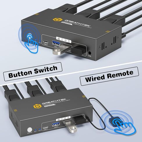 HDMI+Displayport KVM Switch 2 Monitors 2 Computers 8K@60HZ Dual Monitors KVM Switcher for 2 PC/Laptops Share Mouse Keyboard and 2 Screens,with USB3.0 Ports/Wired Controller EDID Adapative in Saudi Arabia