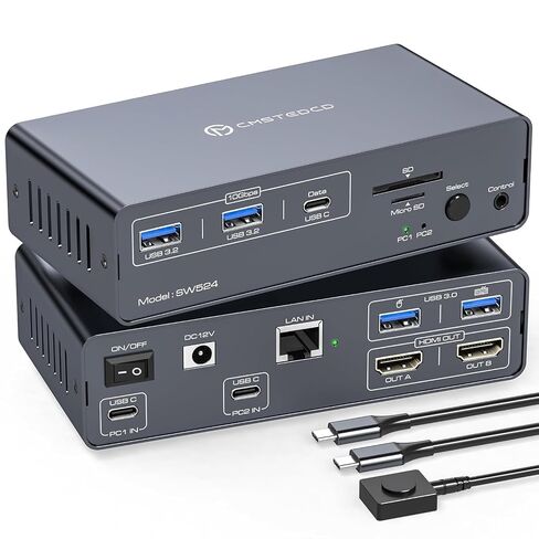 USB C Docking Station with KVM Switch 2 Monitors 2 Computers 4K@60Hz HDMI | EDID KVM Switches Dual Monitor for 2 Laptops Share a 1G Ethernet 5 USB A/C Devices and SD/microSD Card Slots in Saudi Arabia