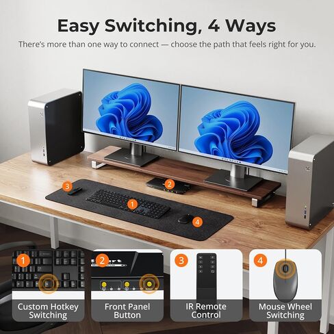 TESmart USB 3.0 HDMI KVM Switch 2 شاشات 2 أجهزة كمبيوتر 4K @ 60 هرتز، شاشة مزدوجة KVM Switch HDMI 2 منفذ عرض ممتد، صوت وميكروفون، محاكيات EDID، مفتاح Hotkey، مفتاح زر مع كابلات الإدخال in Kuwait