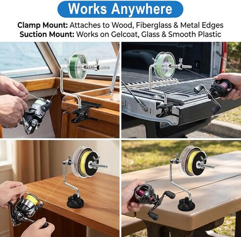 Fishing Line Spooler, Adjustable Stable Portable Fishing Line Spooler | Portable Table Reel Spooling Station with Clamp for Spinning, Baitcasting & Spincast Reels in Saudi Arabia