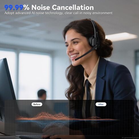 Wireless Headset with Mic for Work, Bluetooth Headset with Microphone(AI Noise Cancelling), Lightweight Comfortable with Mute Button Computer Headset with Microphone for PC/Office/Call Center/ Teams in Saudi Arabia