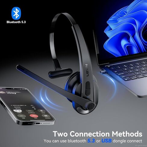 Wireless Headset with Mic for Work, Bluetooth Headset with Microphone(AI Noise Cancelling), Lightweight Comfortable with Mute Button Computer Headset with Microphone for PC/Office/Call Center/ Teams in Saudi Arabia