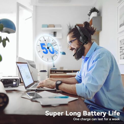 Wireless Headset with Mic for Work, Bluetooth Headset with Microphone(AI Noise Cancelling), Lightweight Comfortable with Mute Button Computer Headset with Microphone for PC/Office/Call Center/ Teams in Saudi Arabia
