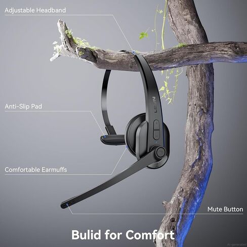 Wireless Headset with Mic for Work, Bluetooth Headset with Microphone(AI Noise Cancelling), Lightweight Comfortable with Mute Button Computer Headset with Microphone for PC/Office/Call Center/ Teams in Saudi Arabia