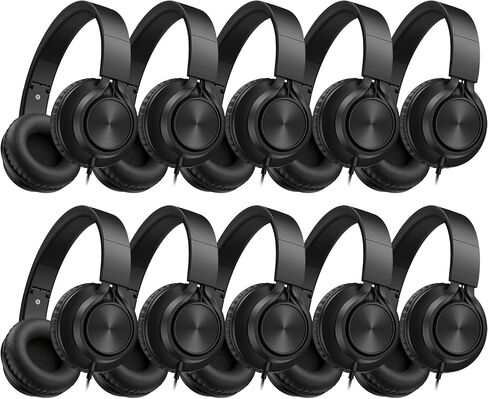 AILIHEN Classroom Headphones Bulk 10 Pack with Microphone, Multicolor | On-Ear Wired Kids Headphones for School with 3.5mm Jack for Library Online Learning,Chromebook, Tablet, Tangle-free Cord in Saudi Arabia
