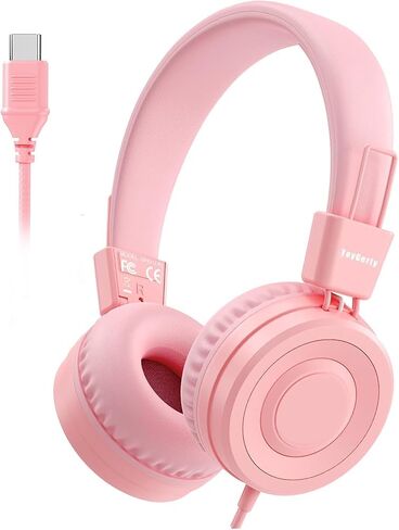 USB Type C On-Ear Kids Headphone for School, Wired Kids Headphones-Pink | 94 dB Volume Limiter USB C Wired On-Ear Headset for Kids/Toddlers/Children/Teens/Boys/Girls in Saudi Arabia