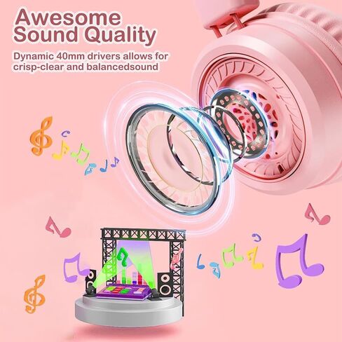 USB Type C On-Ear Kids Headphone for School, Wired Kids Headphones-Pink | 94 dB Volume Limiter USB C Wired On-Ear Headset for Kids/Toddlers/Children/Teens/Boys/Girls in Saudi Arabia