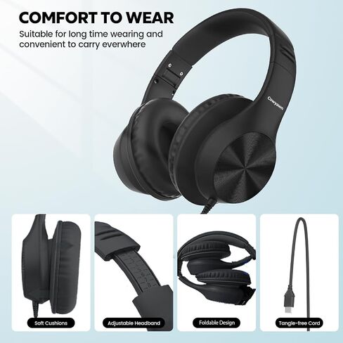 Cowyawn USB C Headphones Wired, Over Ear USB-C Wired Headphones with Mic | USB-C Headphones, HD Sound, Volume Control, Foldable USBC Headphones for Adult/Teens/Computer/Laptop/iPhone 15/16/17, Black in Saudi Arabia