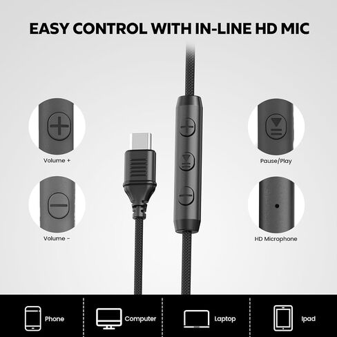 Cowyawn USB C Headphones Wired, Over Ear USB-C Wired Headphones with Mic | USB-C Headphones, HD Sound, Volume Control, Foldable USBC Headphones for Adult/Teens/Computer/Laptop/iPhone 15/16/17, Black in Saudi Arabia