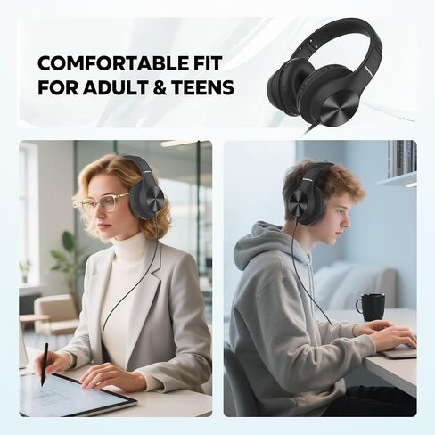 Cowyawn USB C Headphones Wired, Over Ear USB-C Wired Headphones with Mic | USB-C Headphones, HD Sound, Volume Control, Foldable USBC Headphones for Adult/Teens/Computer/Laptop/iPhone 15/16/17, Black in Saudi Arabia