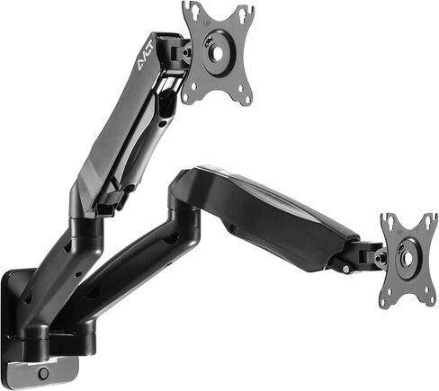 AVLT Dual Monitor Arm Wall Mount for 13-32" Screens, Full Motion - Silver | Supports flat/curved screens up to 17.6 lbs each. Smooth gas spring, VESA 75x75/100x100 and clean cable routing in Saudi Arabia