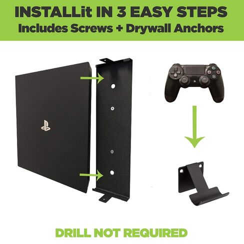 HIDEit Mounts 4P Bundle, Wall Mounts for PS4 Pro and Controller, Steel Wall Mount for PS4 Pro and 2 Controller Mounts to Safely Store Your PS4 Pro and PlayStation Controller Near or Behind TV in Saudi Arabia