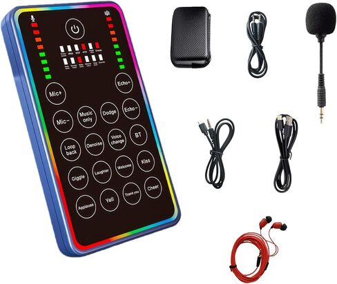 Portable Sound Card, Small Handheld Sound Card Set for Podcasting,HD Sound External Sound Card for Live Streaming/Karaoke/Gaming,Voice Changer Sound Card for Android/iOS/Windows in Saudi Arabia
