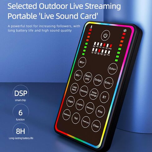 Portable Sound Card, Small Handheld Sound Card Set for Podcasting,HD Sound External Sound Card for Live Streaming/Karaoke/Gaming,Voice Changer Sound Card for Android/iOS/Windows in Saudi Arabia