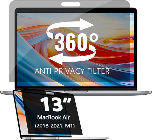 واقي شاشة للخصوصية 360 درجة متوافق مع جهاز MacBook pro 13 بوصة (2016-2022،M1، M2)، فلتر شاشة الخصوصية لجهاز MacBook Air 13 بوصة (2018-2021، M1)، مضاد للتجسس/مضاد لبصمات الأصابع/مضاد للضوء الأزرق/مضاد للوهج in Kuwait