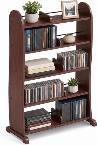 LELELINKY 5-Tier DVD Storage Cabinet, DVD Shelf and CD Rack, Walnut | Freestanding Media Shelf With Adjustable Dividers For CDs, Blu-Ray,Video Games And Books in Saudi Arabia