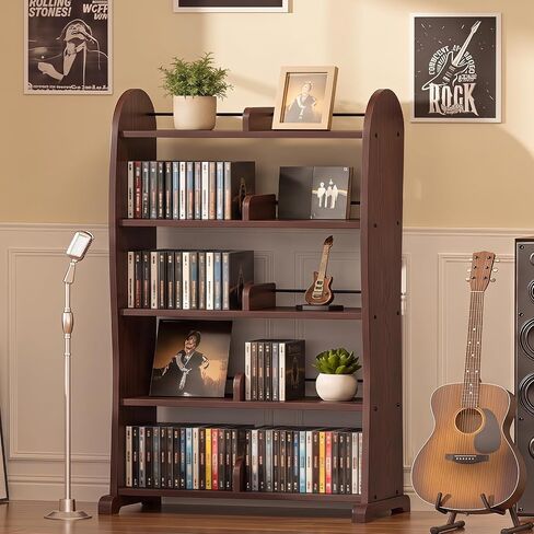 LELELINKY 5-Tier DVD Storage Cabinet, DVD Shelf and CD Rack, Walnut | Freestanding Media Shelf With Adjustable Dividers For CDs, Blu-Ray,Video Games And Books in Saudi Arabia