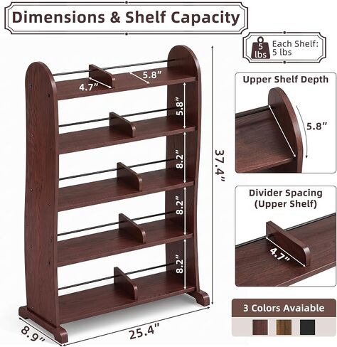 LELELINKY 5-Tier DVD Storage Cabinet, DVD Shelf and CD Rack, Walnut | Freestanding Media Shelf With Adjustable Dividers For CDs, Blu-Ray,Video Games And Books in Saudi Arabia