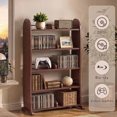 LELELINKY 5-Tier DVD Storage Cabinet, DVD Shelf and CD Rack, Walnut | Freestanding Media Shelf With Adjustable Dividers For CDs, Blu-Ray,Video Games And Books in Saudi Arabia