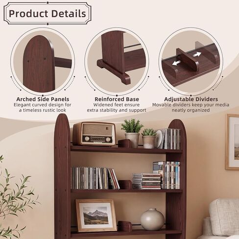 LELELINKY 5-Tier DVD Storage Cabinet, DVD Shelf and CD Rack, Walnut | Freestanding Media Shelf With Adjustable Dividers For CDs, Blu-Ray,Video Games And Books in Saudi Arabia