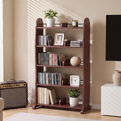 LELELINKY 5-Tier DVD Storage Cabinet, DVD Shelf and CD Rack, Walnut | Freestanding Media Shelf With Adjustable Dividers For CDs, Blu-Ray,Video Games And Books in Saudi Arabia