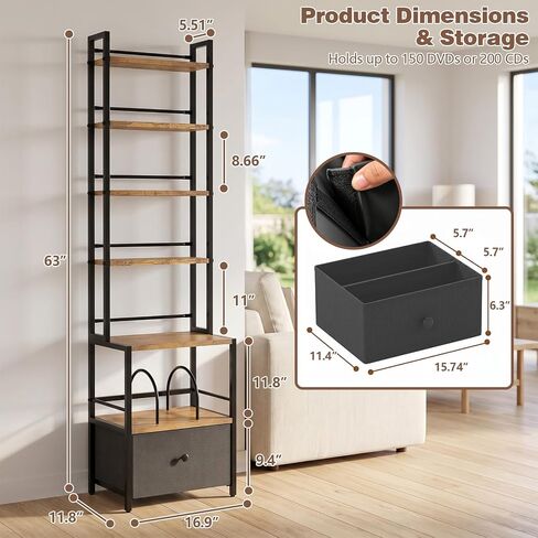 Arbuxzuy 6-Tier Wooden CD & Stereo Stand, Compact Audio Rack Cabinet | Game console shelf,Ideal for DVD players/Xbox,Space-saving tower design,6-tier storage for CDs/audio in Saudi Arabia